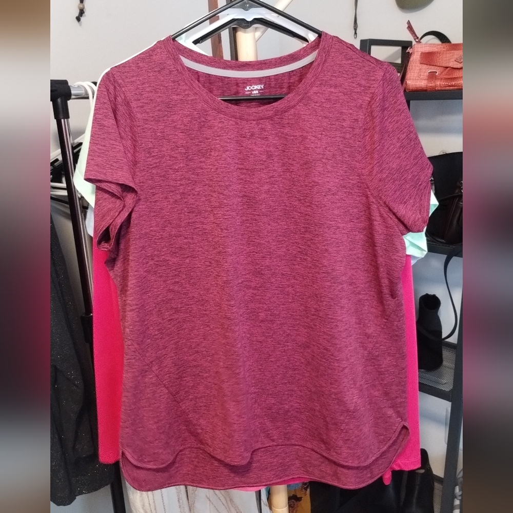 Jockey Women's Maroon Heathered Short Sleeve Workout Tee